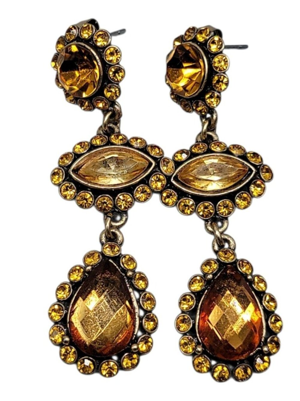IMANon Signed Earrings Amber Rhinestone Dangle Drop Statement Fashion Jewelry - Picture 7 of 7